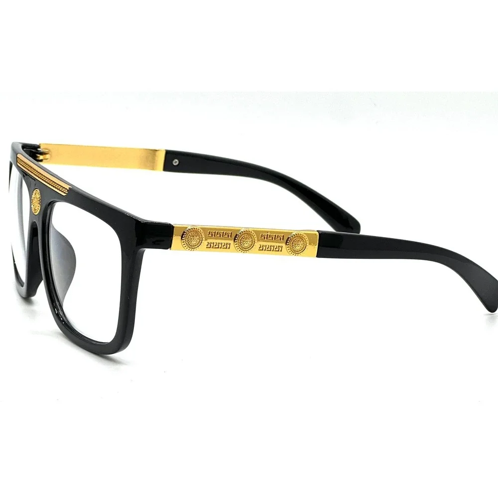 Men's CLASSIC RETRO HIP HOP Hardcore‎ RAPPER SUN GLASSES Clear Lens Gold Frame